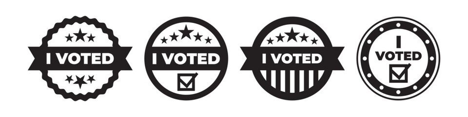 Vote bagdes set. Election sticker collection. Circle label voting sign.