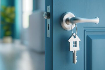 Blue door with white key and house icon