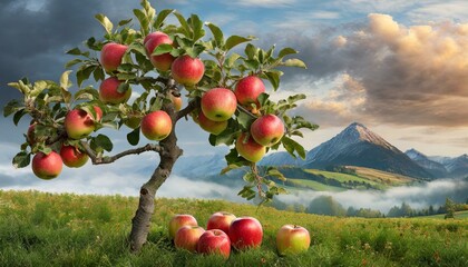 apples on a tree in the landscape - 781930442