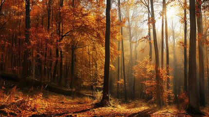 Golden Autumn Light in the Forest