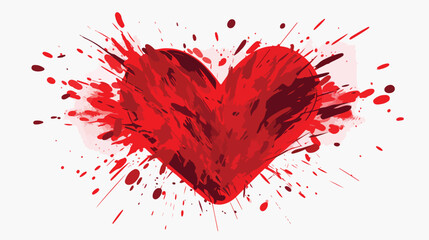 Red love heart made of rough strokes isolated over