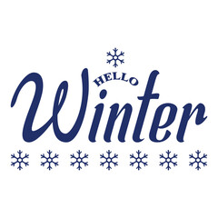 Hello Winter handwritten inscription. Winter logos and emblems for invitations, greeting cards, t-shirts, prints and posters. Hand drawn winter inspiration phrase. Vector illustration
