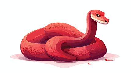 Red snake on white background 2d flat cartoon vacto