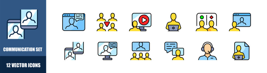 Communication icon set. Flat style. Vector icons