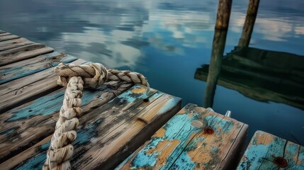 Obraz premium A dock with a rope tied to it and a rope tied to the other side of the dock