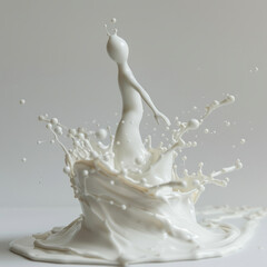 milk splash sculpt forms a human figture from a glass, white background
