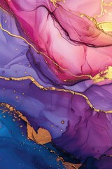 Vivid Purple and Gold Fluid Art Painting - 781934455