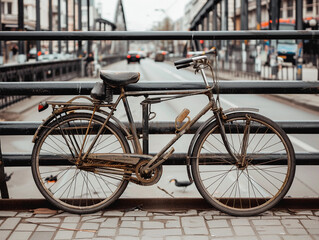 Fototapeta na wymiar Classic Bicycle on City Bridge