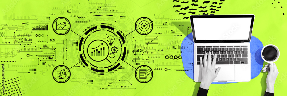Poster data analysis concept with person using a laptop computer