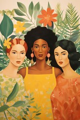 Illustration of Diverse Women United by Nature - 781934857