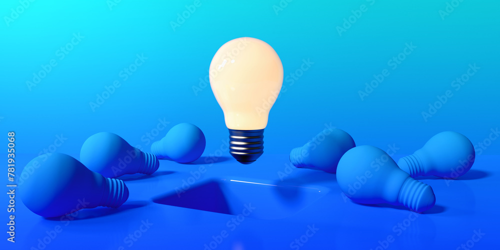 Poster one out unique idea light bulb with a hole on the floor - 3d render