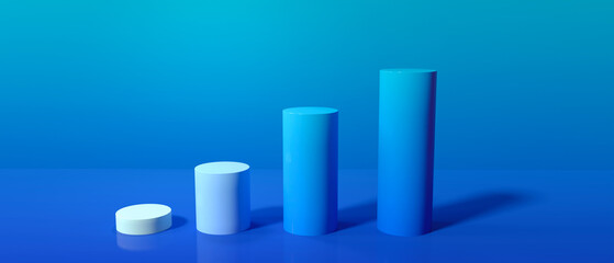 Cylinder shaped bar graphs on a colored background - 3D render - 781935487