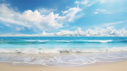 Fototapeta na wymiar Tropical beach panorama as summer landscape with beach swing or hammock and white sand and calm sea for beach banner.