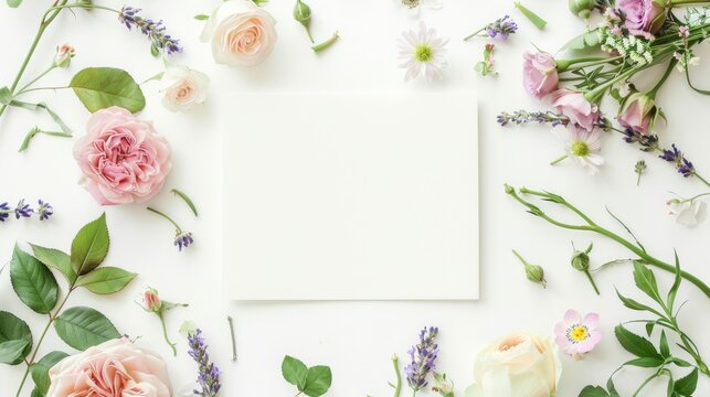 Spring Floral Composition with Empty Card for Invitation