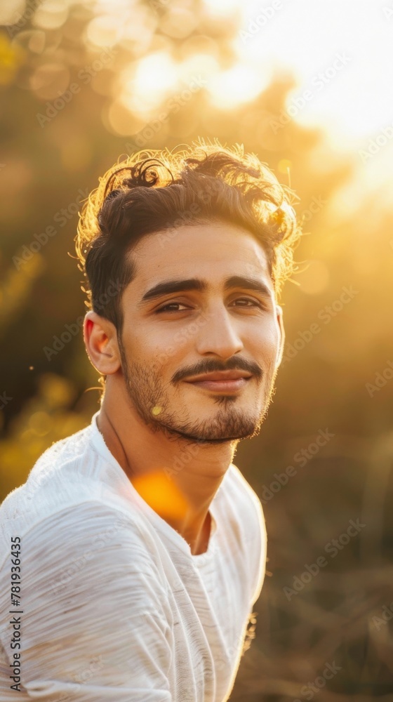 Sticker handsome young man smiling in golden hour light