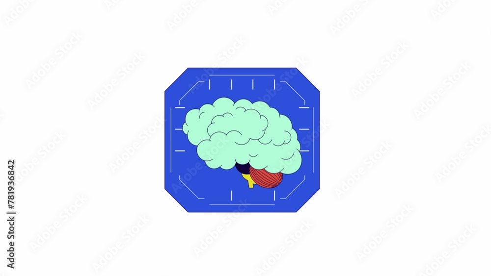 Aufkleber brain microchip line 2d object animation. artificial intelligence thinking flat color cartoon 4k vid