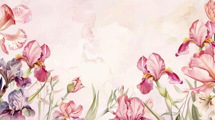 Obraz na płótnie Canvas Floral Watercolor Artwork Background with Iris Flowers