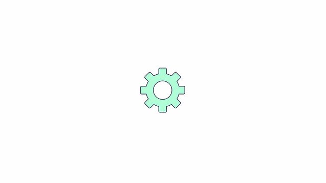 Cog rotating line 2D object animation. Gear rotation flat color cartoon 4K video, alpha channel. Accuracy mechanism. Engineering progress. Mechanical cogwheel animated item on white background
