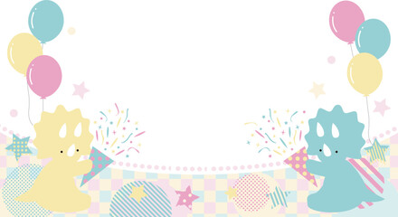 クラッカーでお祝いするベビートリケラトプスのフレーム　16:9サイズ