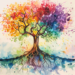 Colorful family tree of life illustration.