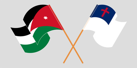 Crossed and waving flags of Jordan and christianity