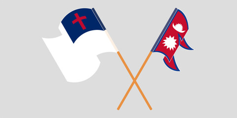Crossed and waving flags of christianity and Nepal