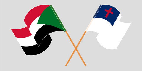 Crossed and waving flags of the Sudan and christianity