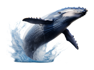 Humpback Whale Breach Breaching Jumping Out of Water Isolated on Transparent Background
