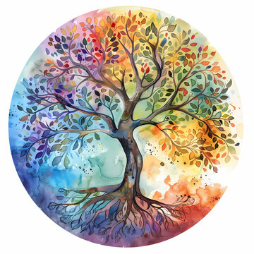 Colorful family tree of life illustration.