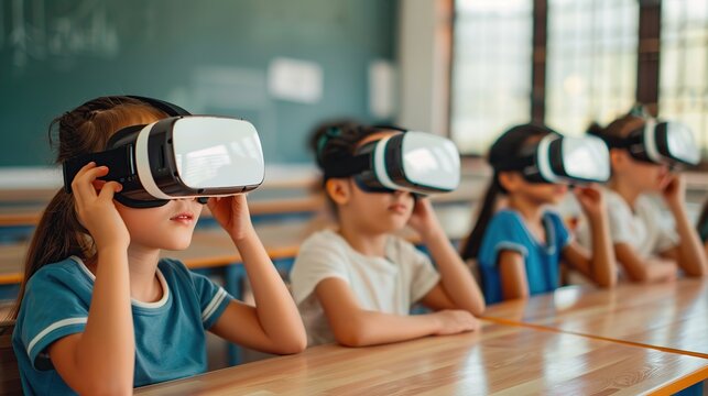 Children in Classroom Using Virtual Reality Headsets
