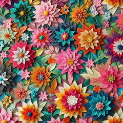 Fototapeta na wymiar Beautiful floral elegant colorful abstract paper cut flowers embroidered fabric seamless pattern of hand drawn flowers decorative wallpaper background