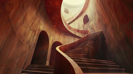 dream where endless staircase that loops and intertwines, leading to doors that open into other dimension