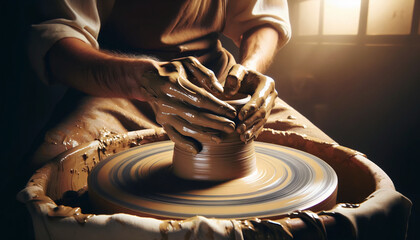 Hands of potter crafting a pot - 781938885