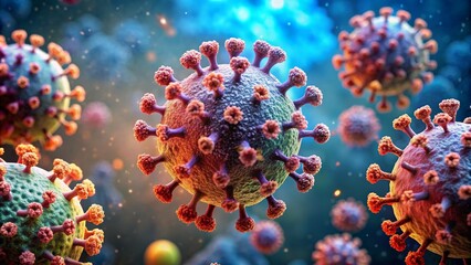 A ing of a virus, with a blue background.