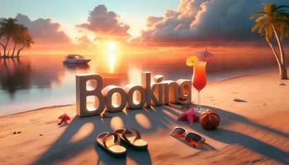 Deurstickers booking online concept, travel destination, summer vacation planning  © M.studio