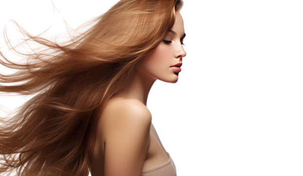 Woman with beautiful long hair isolated on transparent and white background.PNG image.