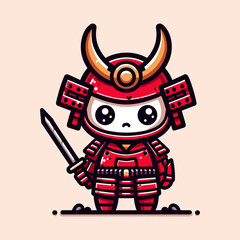 Adorable Red Armored Samurai in the Field