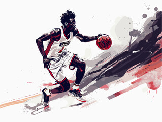 Basketball Animation: Slick Point Guard Weaves through Defenders, Creating Scoring Opportunity - obrazy, fototapety, plakaty