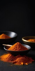 Saffron (powder) on a black background.