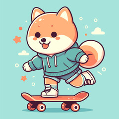 Shiba Inu Skater Pup on a Roll