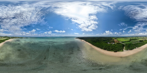 石垣島のビーチを空から見た３６０度パノラマ写真