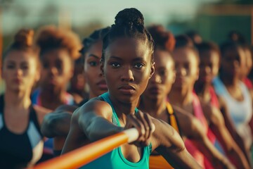 Focused Black Female Athletes at the Starting Line, Determined and Ready