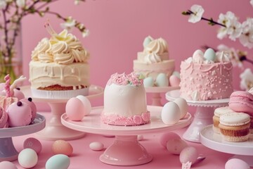 Delicious Easter cakes adorned with colorful decorations, symbolizing joy and renewal