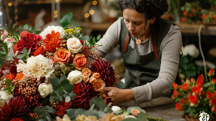 A floral arrangement artist creating