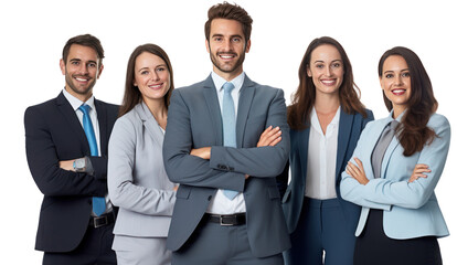 happy successful business team isolated on transparent and white background.PNG image. - obrazy, fototapety, plakaty