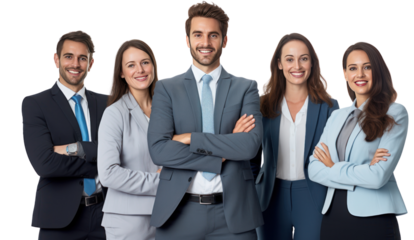 happy successful business team isolated on transparent and white background.PNG image.