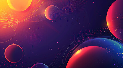 Abstract background with colorful planets and stars.