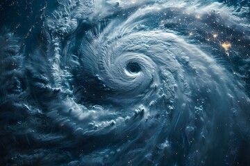 Majestic Cyclone from Space: Nature's Swirling Symphony. Concept Space Photography, Cyclones, Natural Phenomena, Astronomical Wonders, Majestic Landscapes - obrazy, fototapety, plakaty