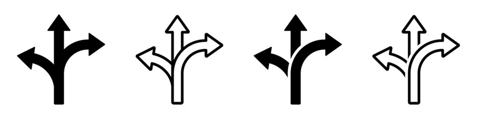 Choice vector icons set. Alternate route line and filled flat vector symbols
