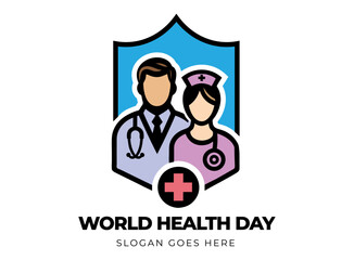 World Health Day logo vector art design for a nurse and doctor with shield icon design symbol